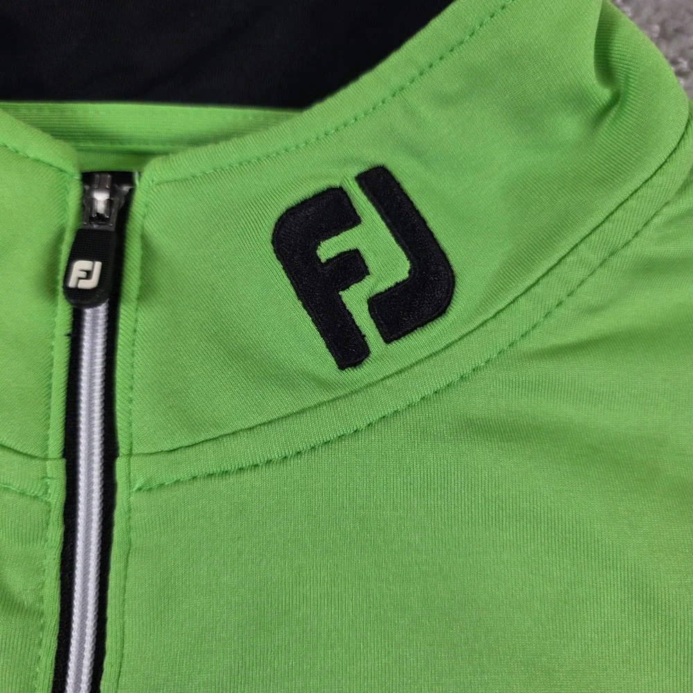 FootJoy Mens Medium Lime Green Quarter Zip Golf Pullover Performance Mock Neck